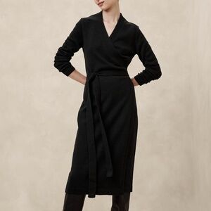 Banana Republic Factory Black Wrap Midi Sweater Dress | XL | Long Sleeve